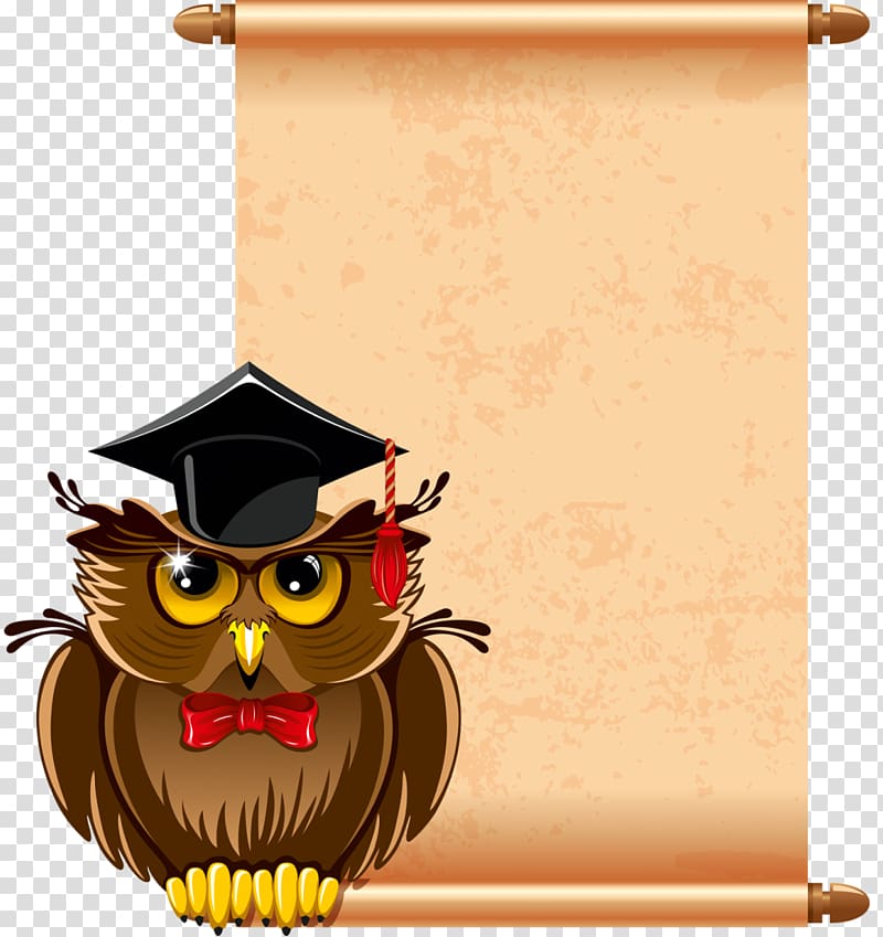 brown owl animated illustration, Teacher School , owl transparent background PNG clipart