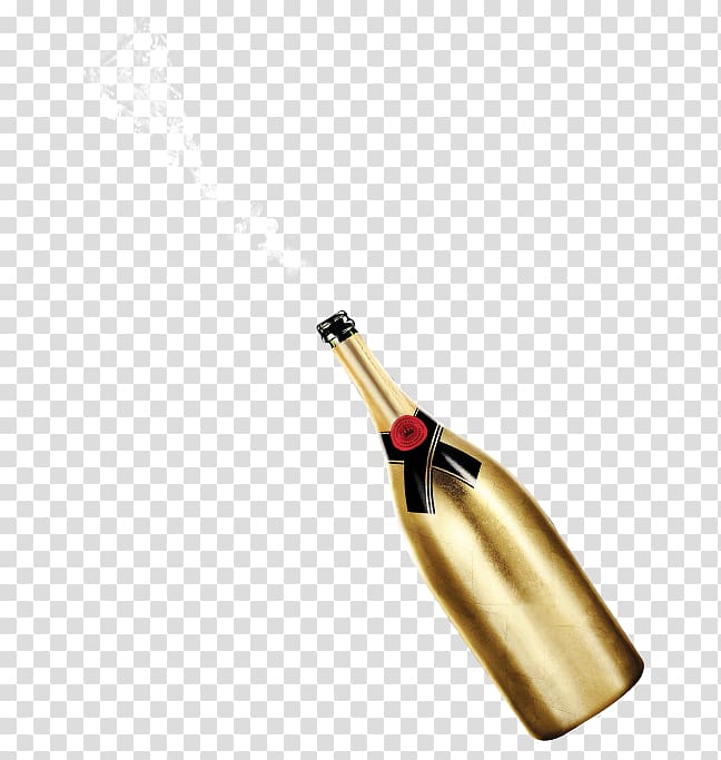 Champagne Wine Bottle, Gold beer bottle transparent background PNG clipart
