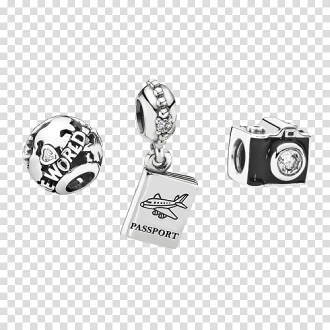Earring Silver Pandora Travel Charm bracelet, lovely small transparent background PNG clipart