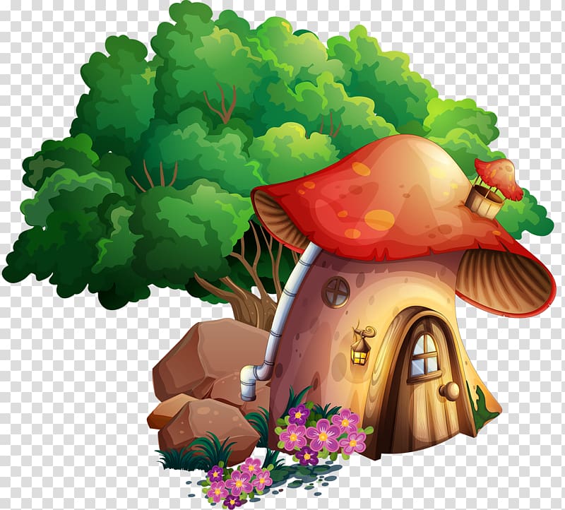 Gray wolf Kolobok Fairy tale Drawing, mushroom houses transparent background PNG clipart