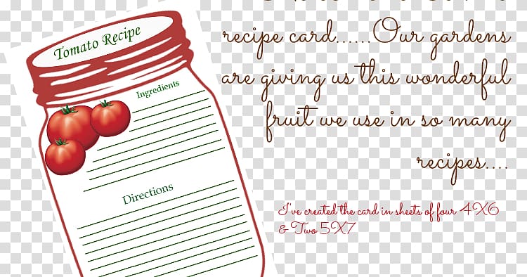 Template Literary cookbook Microsoft Word Recipe Snapfish, tomato card transparent background PNG clipart