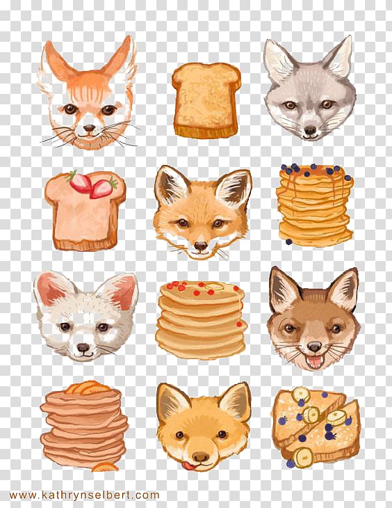 French toast Birthday cake Printmaking Illustration, fox transparent background PNG clipart