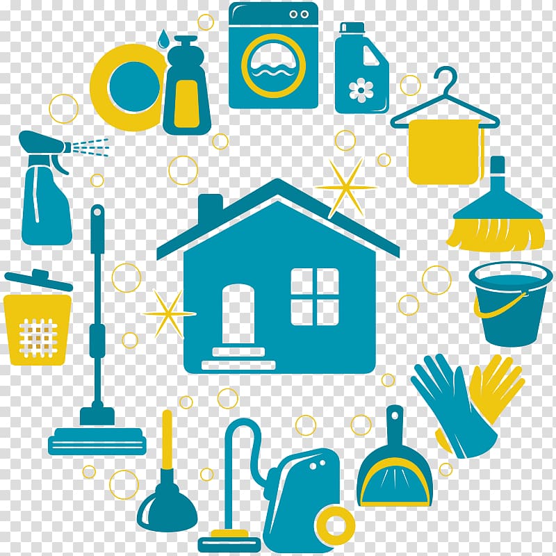 blue house illustration, Maid service Cleaner Commercial cleaning Janitor, cleaning supplies transparent background PNG clipart