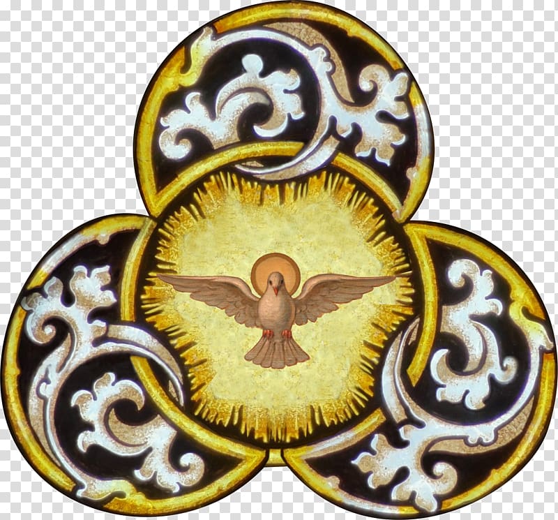 yellow and black floral symbol with pigeon in the center, Trinity Holy Spirit in Christianity God the Father God the Son, catholic transparent background PNG clipart