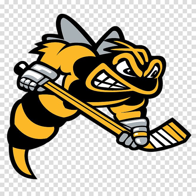 bee holds ice hockey stick illustration, Sarnia Sting Mascotte transparent background PNG clipart
