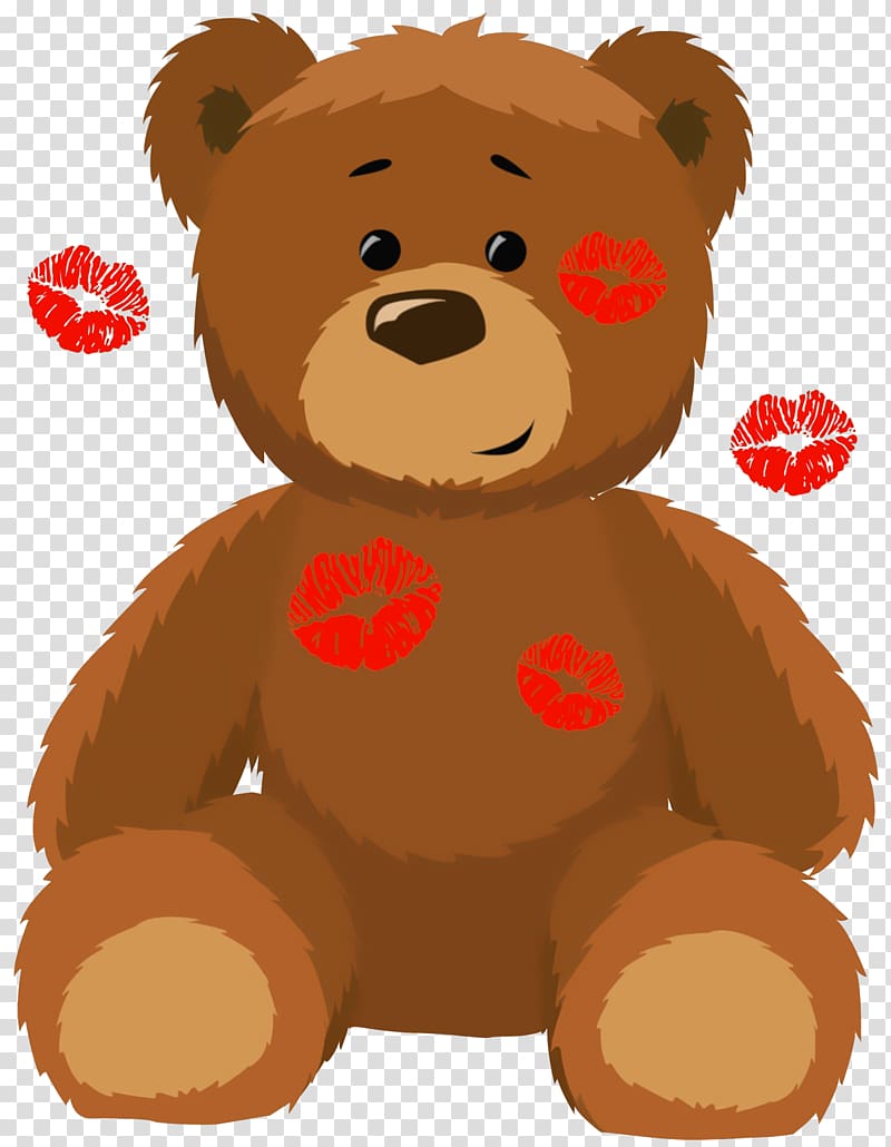 brown bear illustration, Bear Valentine\'s Day Heart , Cute Bear with Kisses transparent background PNG clipart