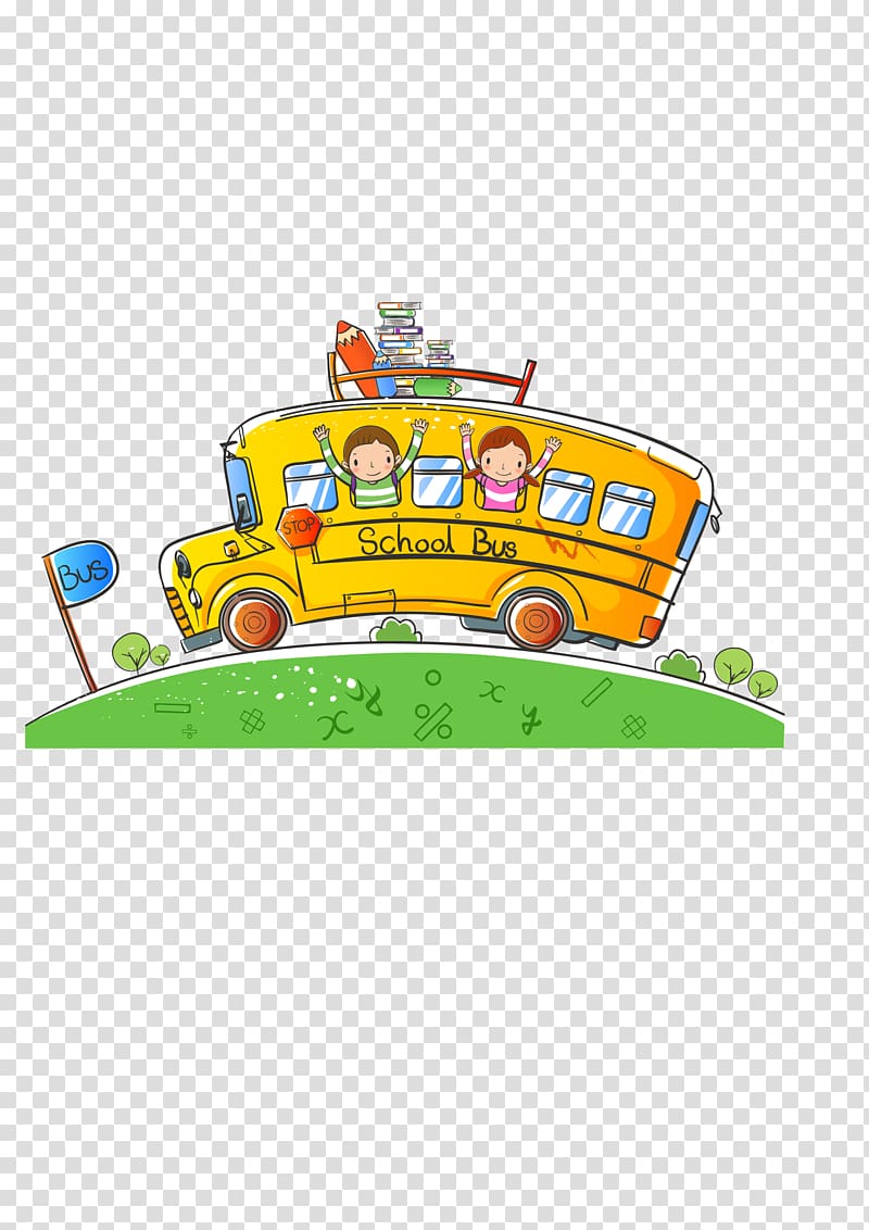 School Bus illustration, Cartoon School bus, School children sitting on a school bus transparent background PNG clipart