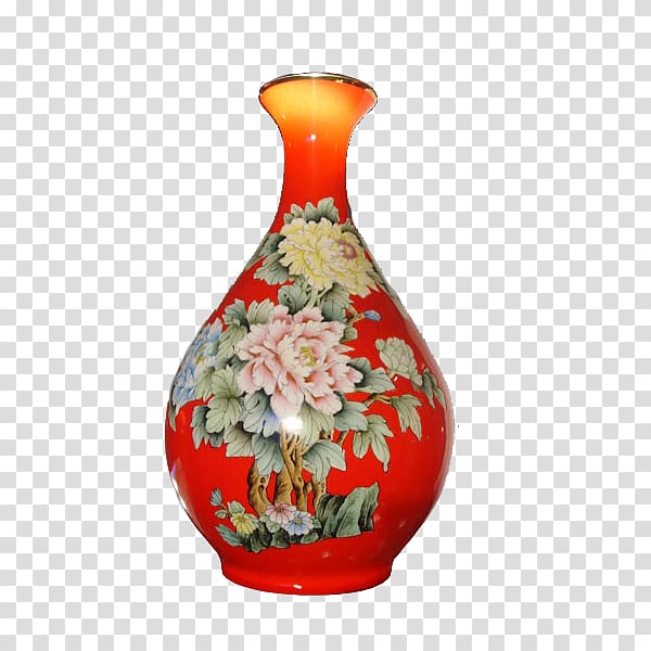 red and pink floral ceramic vase, Vase Ceramic Porcelain, vase transparent background PNG clipart