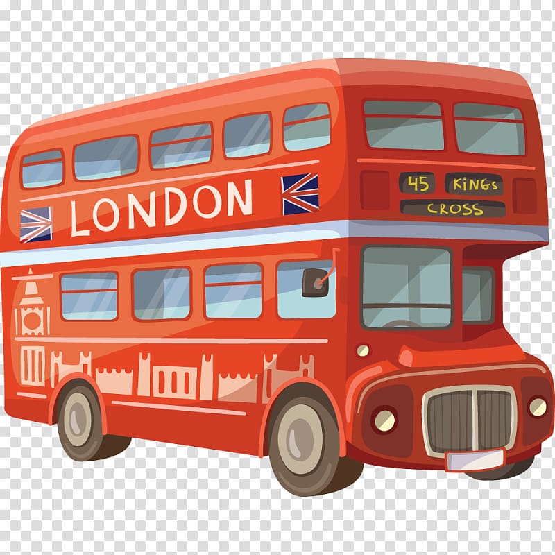 red London double-decker bus illustration, Double-decker bus Cartoon London Buses, london bus transparent background PNG clipart