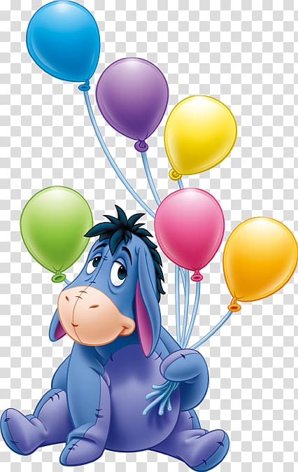 Eeyore holding assorted-color balloons art, Eeyores Birthday Party Piglet Winnie the Pooh, hippo transparent background PNG clipart