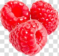 three red raspberries, Three Raspberries transparent background PNG clipart