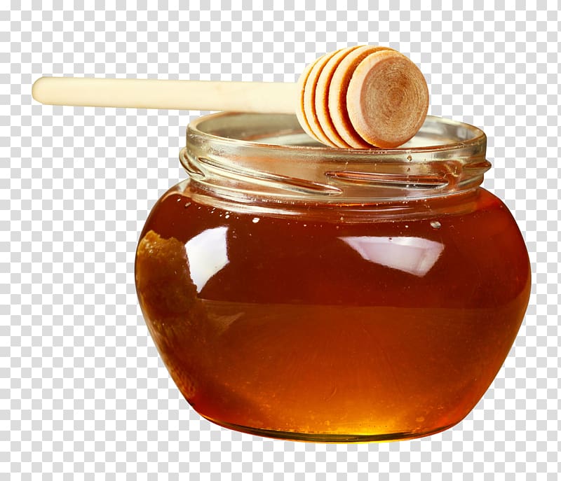 honey in jar with honey dipper, Honeycomb Bee Jar Bottle, honey transparent background PNG clipart