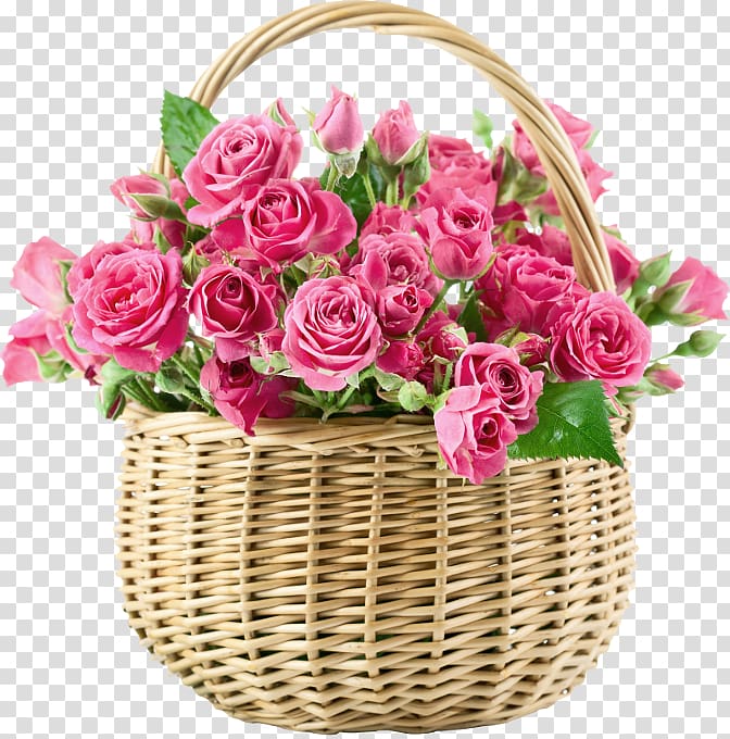 pink rose flowers, Flower bouquet Rose Basket Pink, Flower basket physical map transparent background PNG clipart