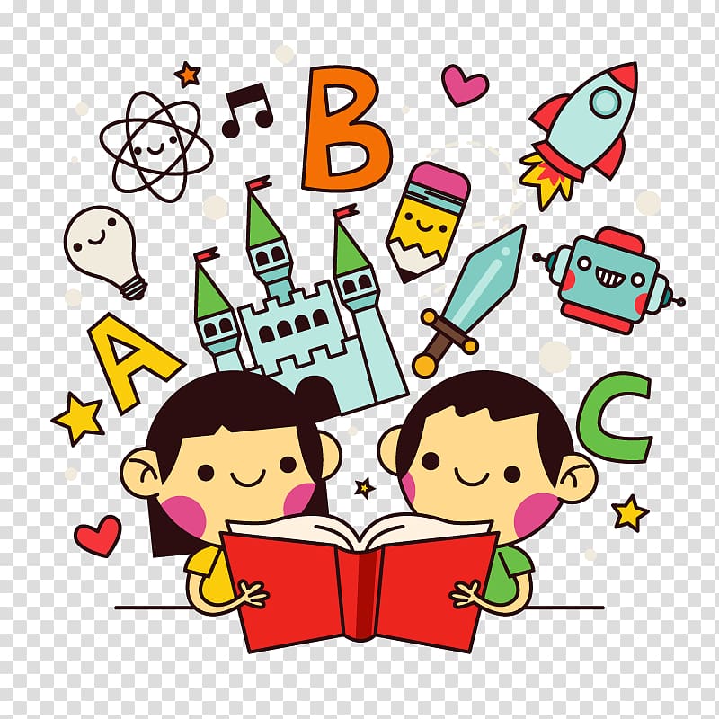 Boy And Girl Reading Book Art Reading Poster Cartoon Reading