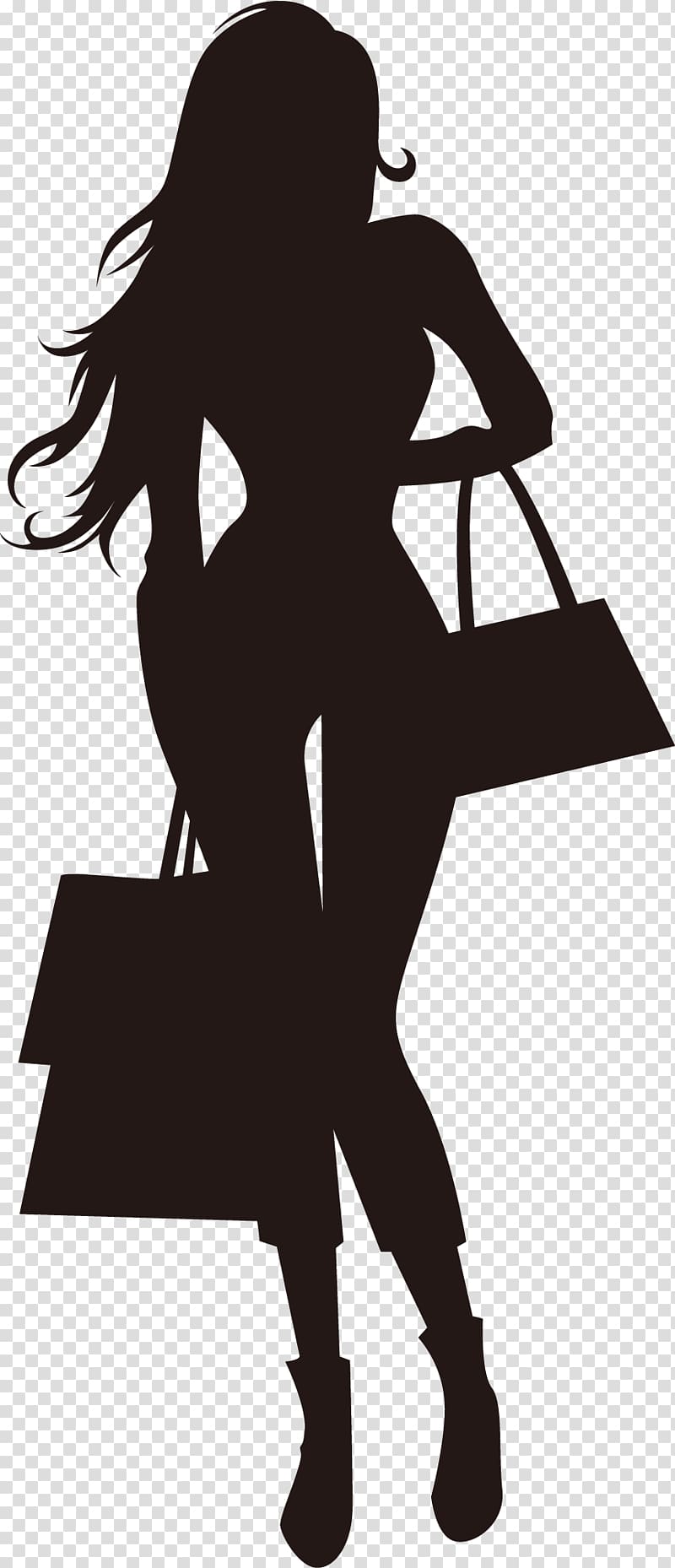 silhouette of woman carrying tote bags illustration, Fashion Silhouette , Fashion shopping girl silhouette transparent background PNG clipart