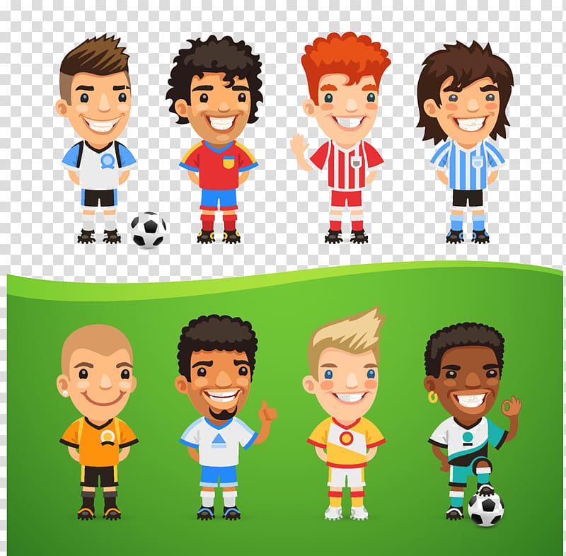 soccer players illustration, Football player Cartoon Illustration, Cartoon Football Players transparent background PNG clipart