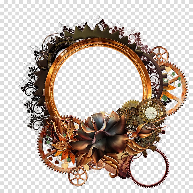 brass-colored gears frame art, Steampunk , steampunk frame transparent background PNG clipart