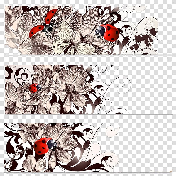 Banner CorelDRAW, Flower and ladybug transparent background PNG clipart