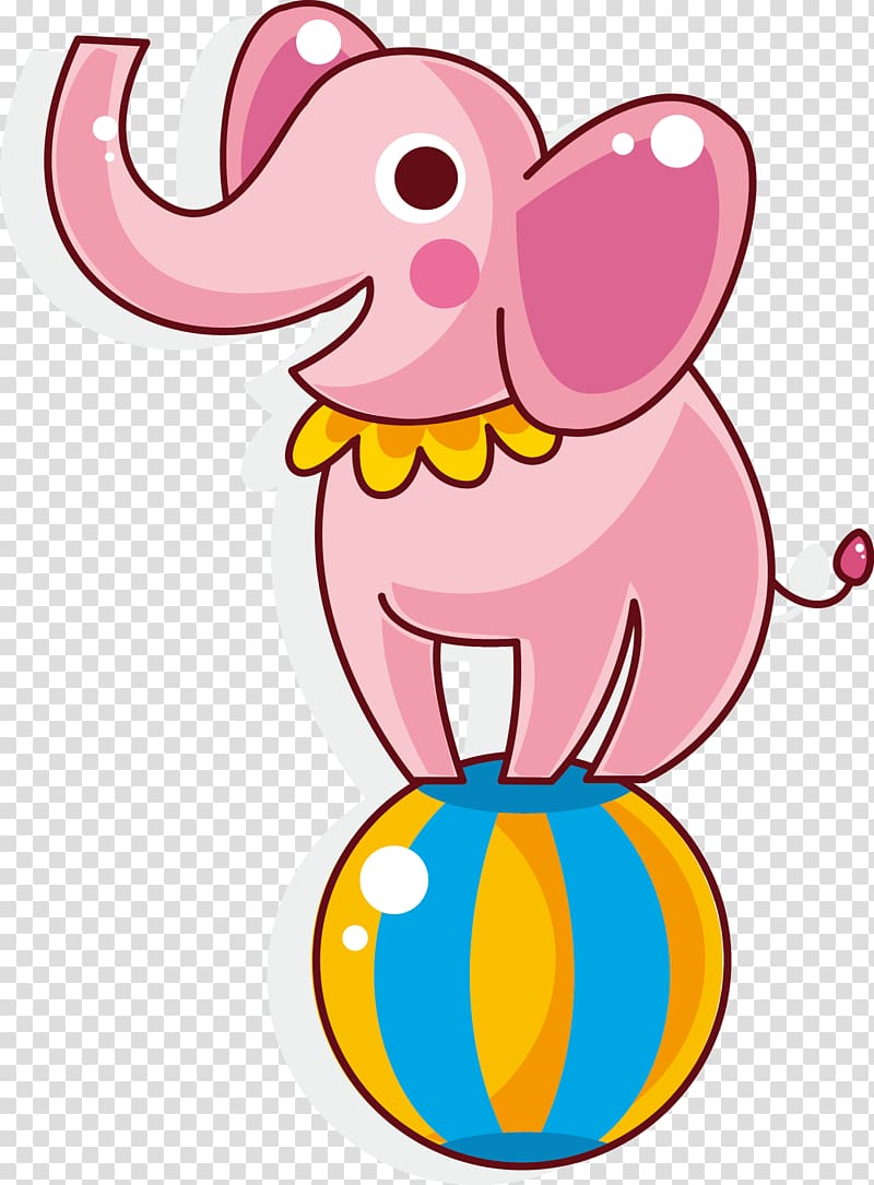 Circus Coloring book Clown Carnival Child, Pink elephant stepping the ball elements transparent background PNG clipart