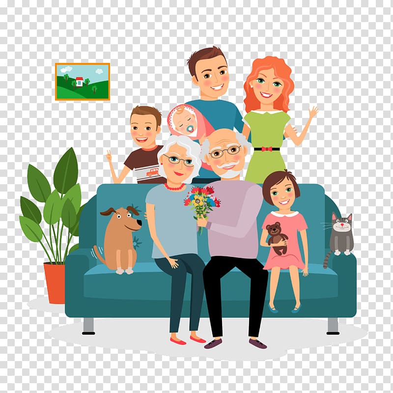 Family Couch Father Illustration, happy family transparent background PNG clipart