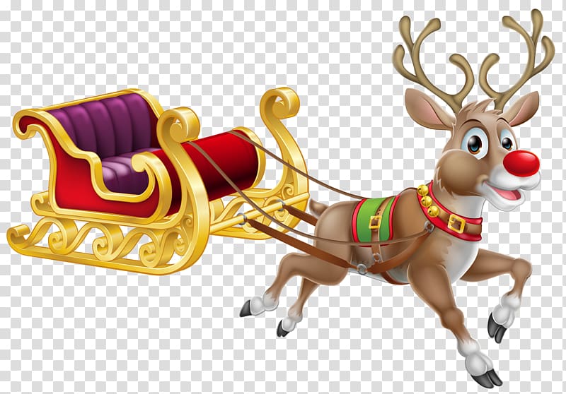 Rudolph Santa Claus Reindeer Christmas, Sledge transparent background PNG clipart