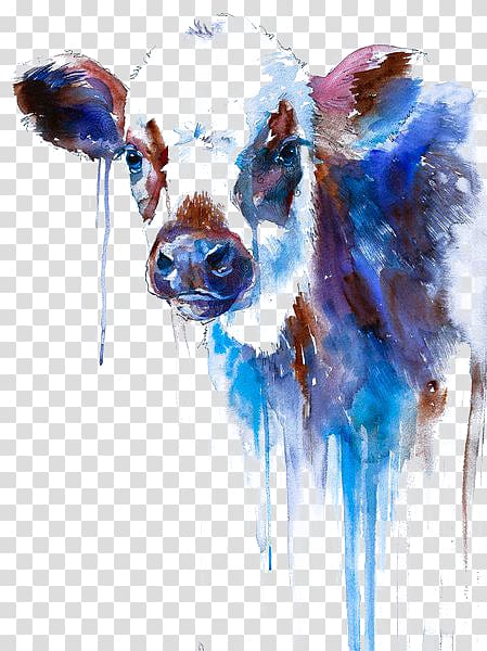 cow illustration, Cattle Watercolor painting Printmaking, Watercolor cow transparent background PNG clipart