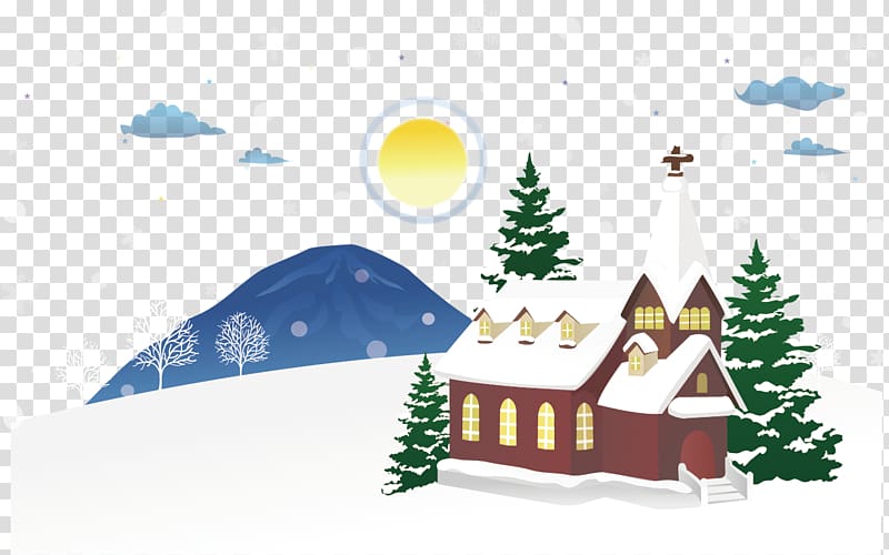 Snow Winter Illustration, Villa winter scenery snow hanging clip transparent background PNG clipart