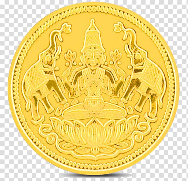 round gold-colored coin, Ganesha Akshaya Tritiya Dhanteras Lakshmi Diwali, Lakshmi Gold Coin Background transparent background PNG clipart