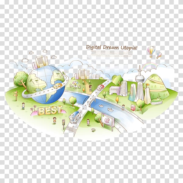 Poster, Free Fantasy city pull element transparent background PNG clipart