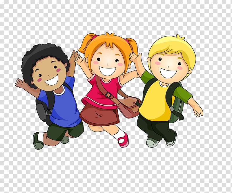 three toddler wearing assorted-color shirts , Cartoon Child , Happy students transparent background PNG clipart