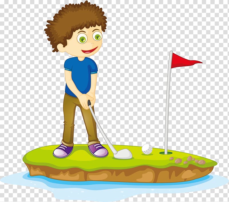 Cartoon Golf Child Illustration, play golf transparent background PNG clipart