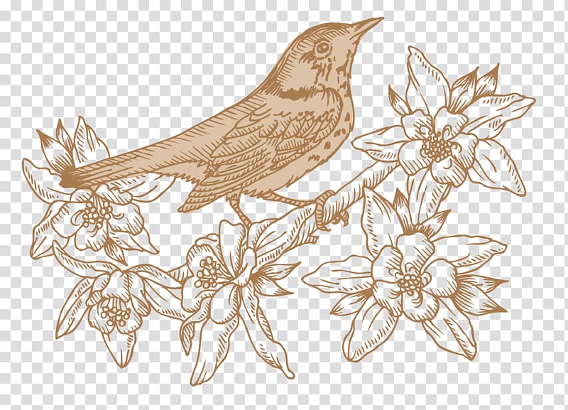 Bird Flower Floral design , Retro Birds Realism transparent background PNG clipart