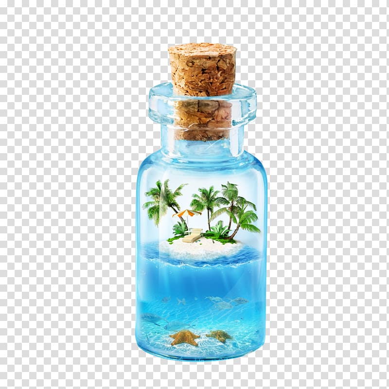 glass bottle, France Kiribati Paradis (avant liquidation) Gringoland Comment devenir un dieu vivant, Creative bottle beach transparent background PNG clipart