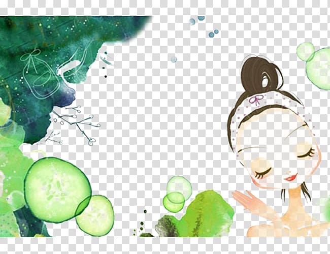 Cartoon Make-up Cosmetology Facial, Cucumber replenishment beauty material transparent background PNG clipart