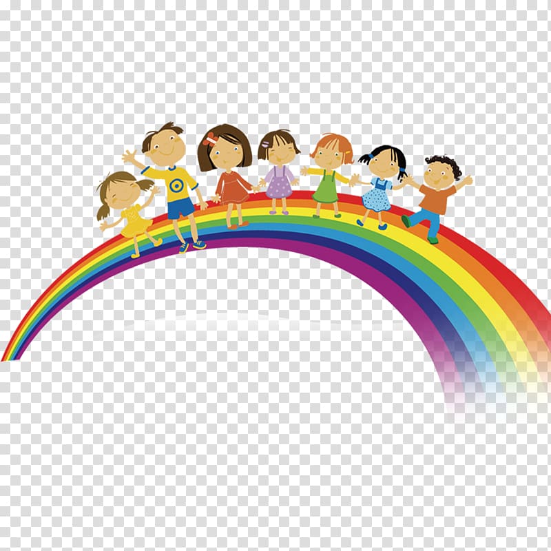 Childrens Day Google s, Little children on the rainbow transparent background PNG clipart