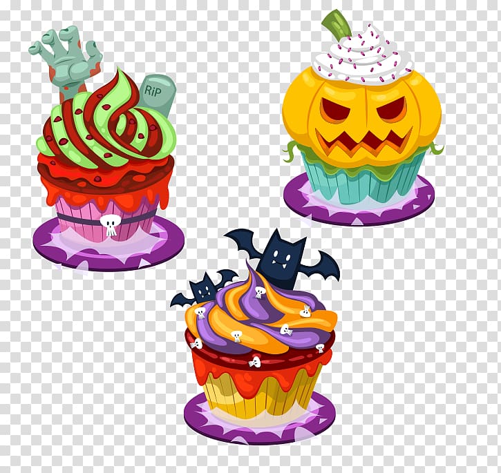 Cupcake Fruitcake Halloween Cartoon, Halloween cream cake transparent background PNG clipart
