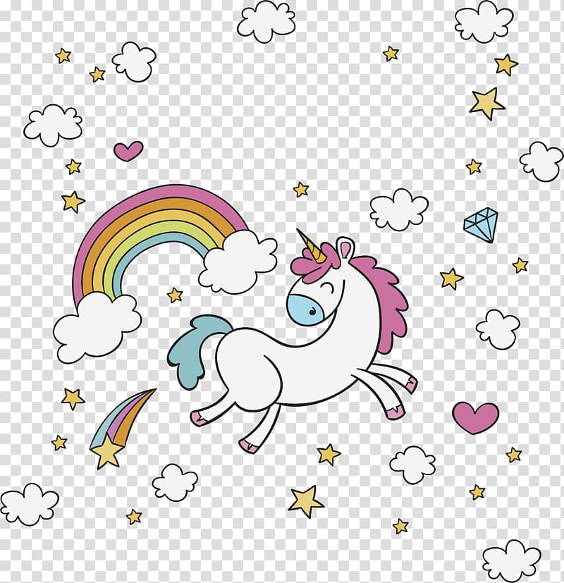 unicorn with rainbow , Unicorn Drawing Illustration, Happy running unicorn transparent background PNG clipart