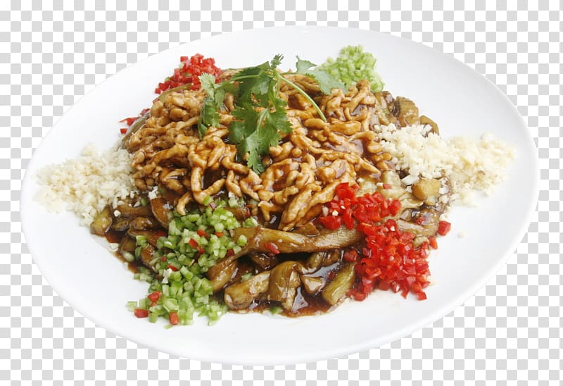 Thai fried rice Pepper steak Nasi goreng Pilaf, Sauce pork with eggplant transparent background PNG clipart