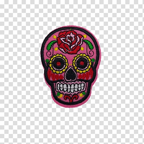 Calavera Embroidered patch Iron-on Embroidery Day of the Dead, sugar skull transparent background PNG clipart