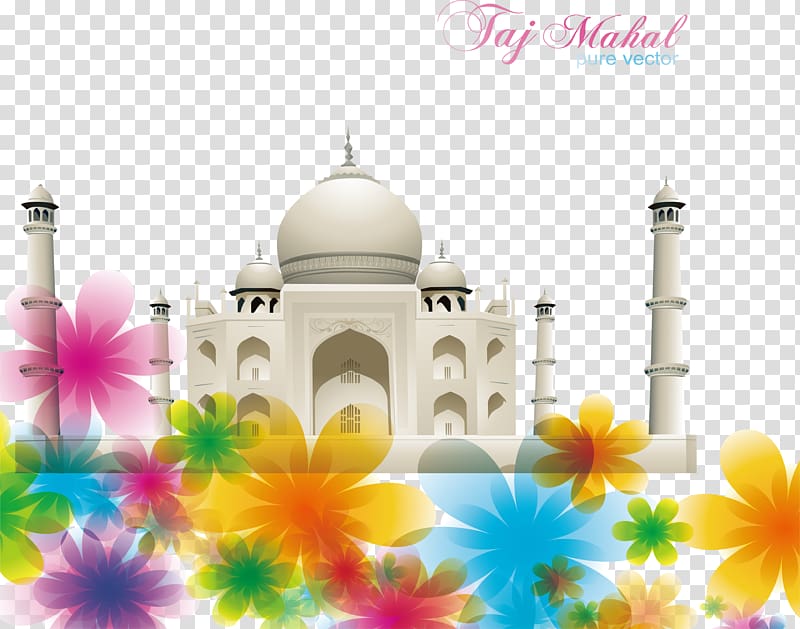 Taj Mahal Illustration, Colorful flowers church Poster transparent background PNG clipart