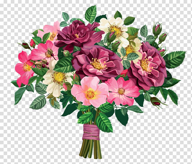Flower bouquet , Rose Bouquet , pink, red, and white anemone flower bouquet illustration transparent background PNG clipart