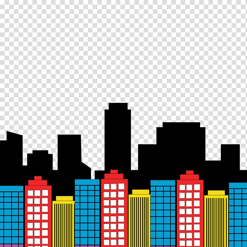 illustration of multicolored buildings, Diana Prince Batman Superman Superhero , skyline transparent background PNG clipart