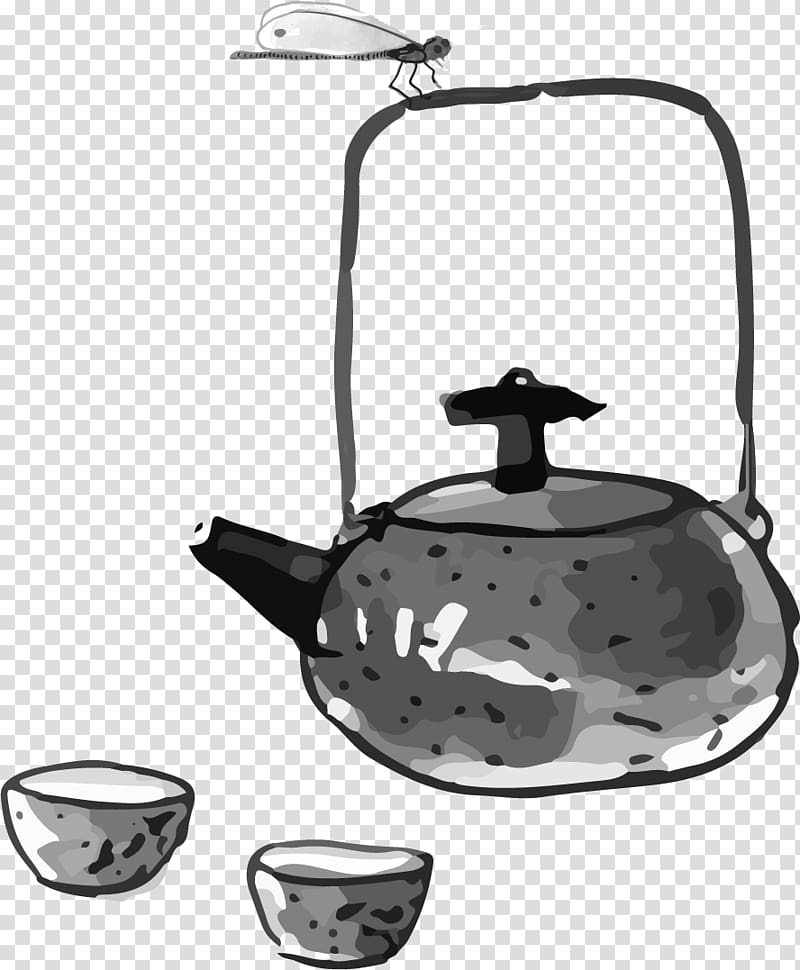Teapot Chinese cuisine Ink wash painting, Ink China Wind creative transparent background PNG clipart