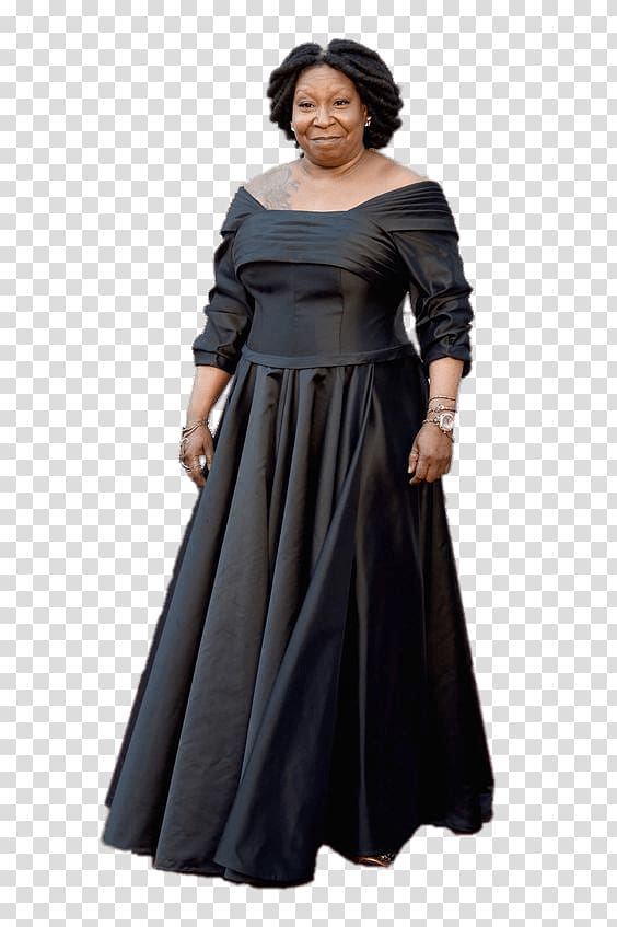 woman wearing black long-sleeved dress, Whoopi Goldberg Black Dress transparent background PNG clipart