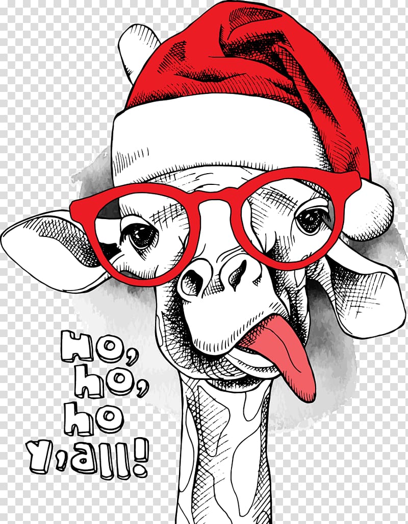 Christmas themed giraffe , Santa Claus Throw pillow Couch Cushion, Giraffe wearing Christmas hats transparent background PNG clipart