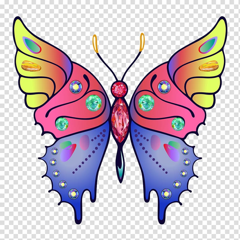 Butterfly , Rhinestone colorful butterfly transparent background PNG clipart
