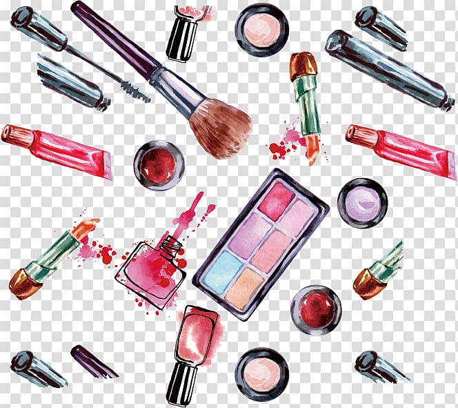 makeup illustration, Cosmetics Wall decal Brush Mascara Eyelash, Women cosmetics transparent background PNG clipart