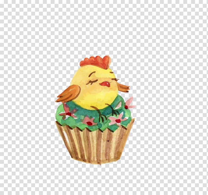 Cupcake Easter cake Watercolor painting, Red chick transparent background PNG clipart