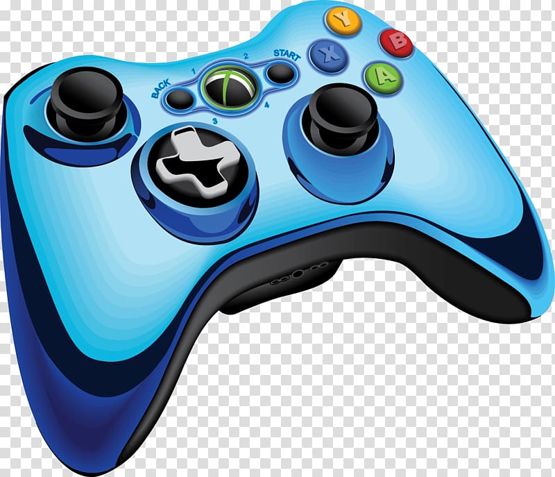 blue Xbox controller illustration, Xbox 360 controller Game controller Joystick Video game, gamepad transparent background PNG clipart