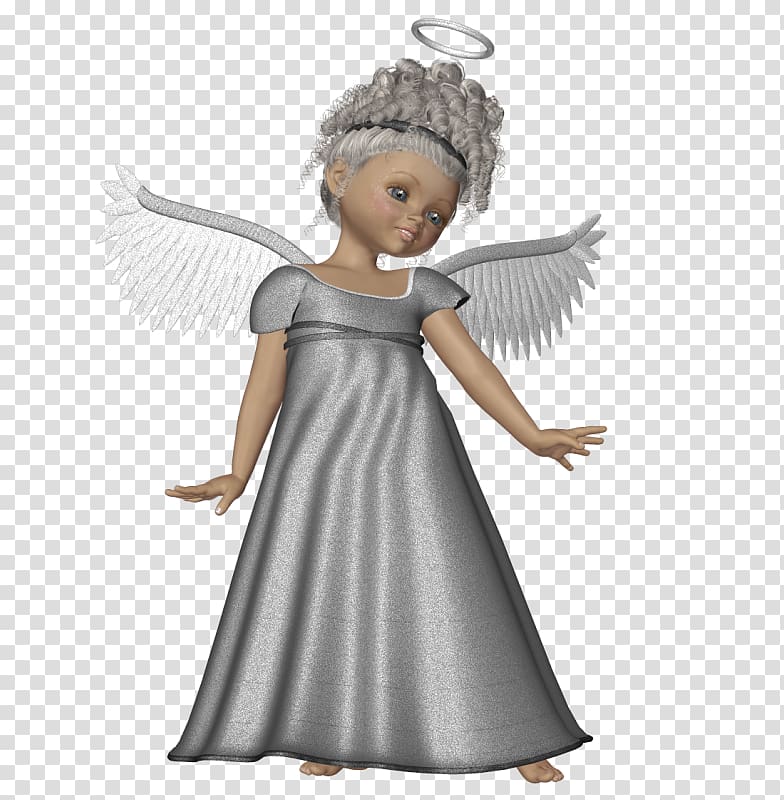 angel standing wearing gray dress illustration, 3D computer graphics Angel 3D modeling, Cute 3D Angel with Silver Dress transparent background PNG clipart